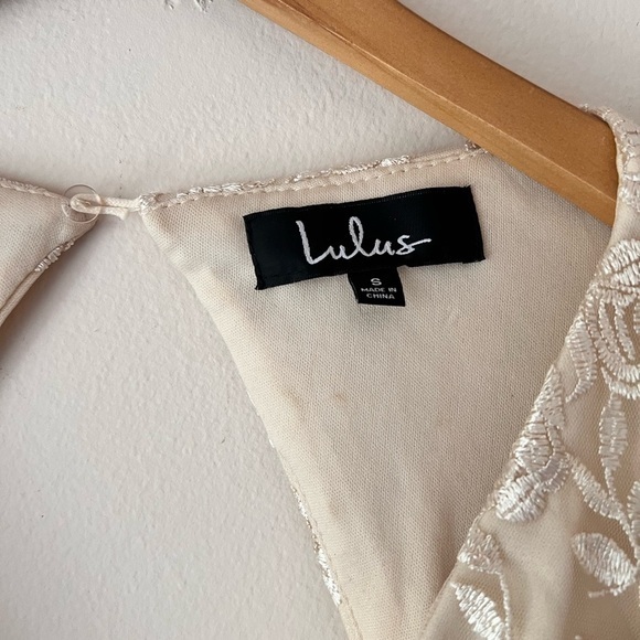 LULUS Jacqueline Champagne Floral Embroidered Backless Midi Dress SIZE SMALL - Picture 8 of 12